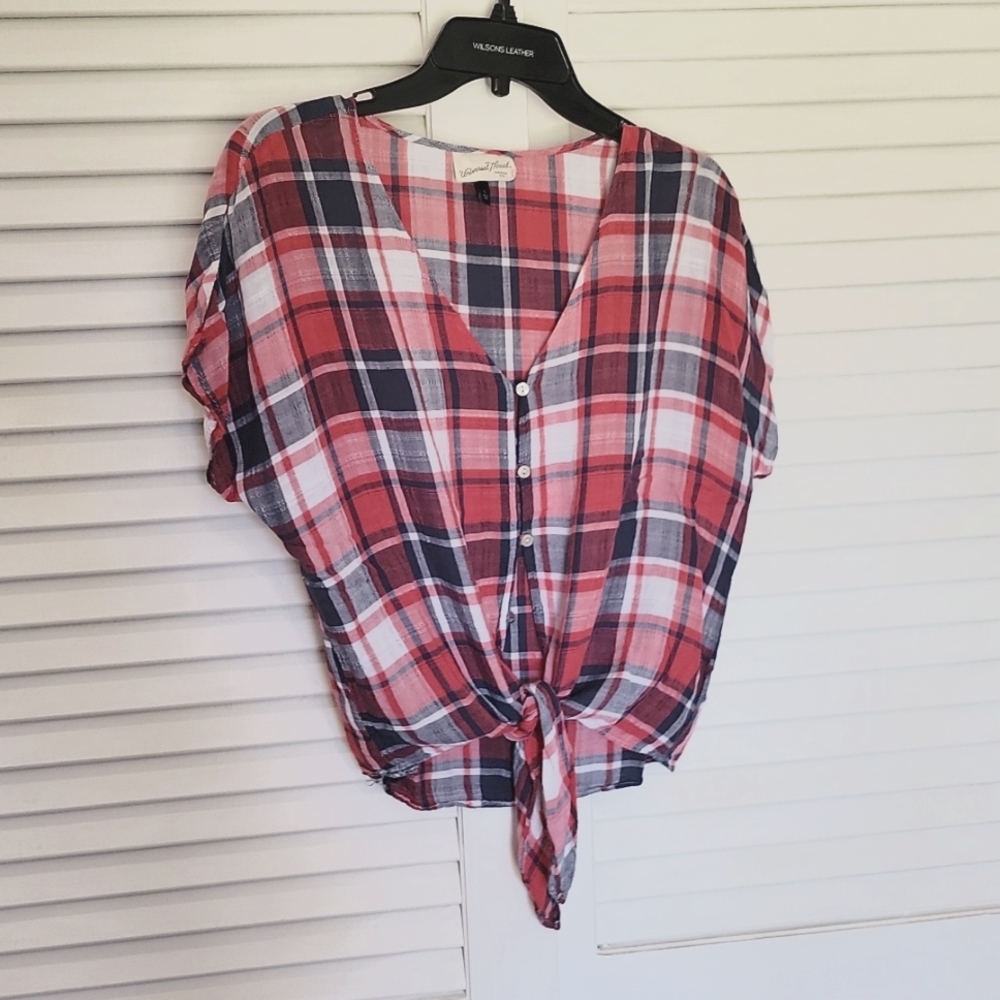 Universal Thread S Short Sleeve Plaid Blouse